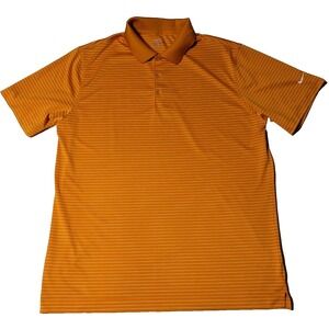 NIKE GOLF TOUR PERFORMANCE Men Large Orange White Striped DRI-FIT Polo Shirt EUC